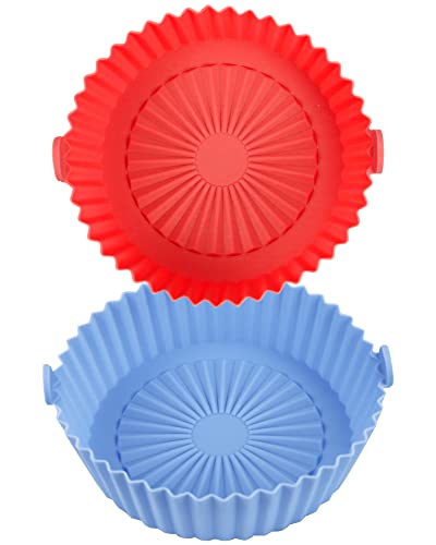 2 Pack Air Fryer Silicone Liners Basket Round, Apply to 1-3.5 QT Airfryer, Air Fryer Silicone Pot Bowl, Reusable Baking Tray Cooking Oven Accessories (Top 6.5in / Bottom 5.5in)