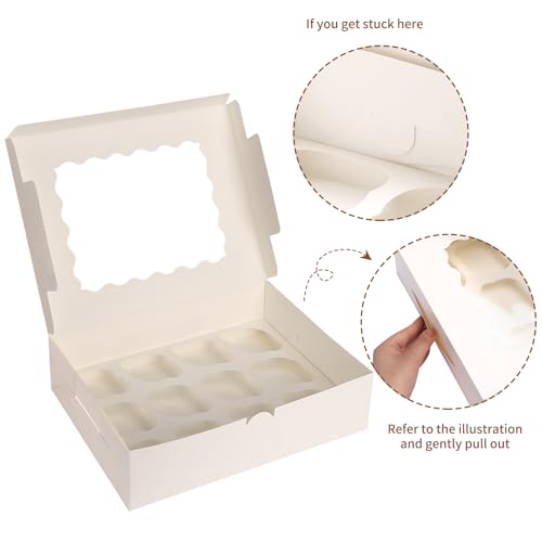 TOMNK 20-Pack Cupcake Boxes, 12 Count Bakery Boxes with Windows & Inserts - size: 13x10x3.5inch