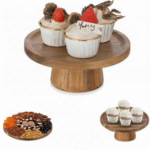 NUPTIO Wooden Cake Stand, Acacia Wood Small Cupcake Holder, 7.6 Inch - size: 7.6" Diameter