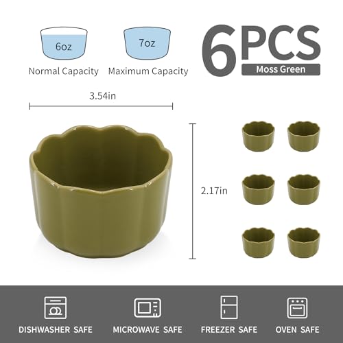6-Piece 6 Oz Scallop Ceramic Ramekins Set, Moss Green - color: Moss Green