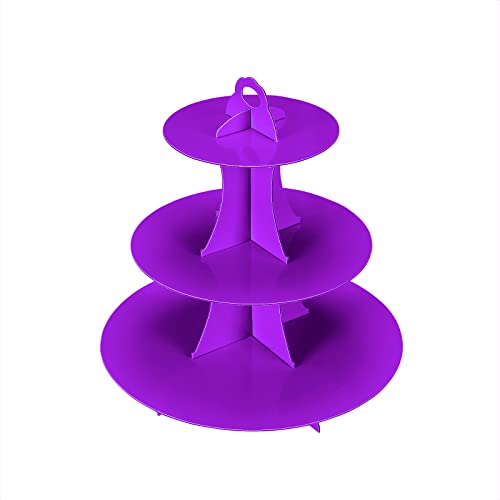 YLDW Cupcake Stand, 3-Tier Cupcake Stand Display, Cardboard Cup Cake Tower Stand, Disposable Dessert Stand for Birthday Tea Party Baby Shower Treat Decorations, Purple - color: Purple