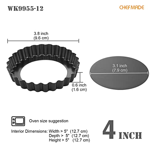 CHEFMADE Round Tart Pan Set, Non-Stick 4 Inch 12Pcs with Removable Loose Bottom Quiche Pan - size: 4" Round Tart 12Pcs