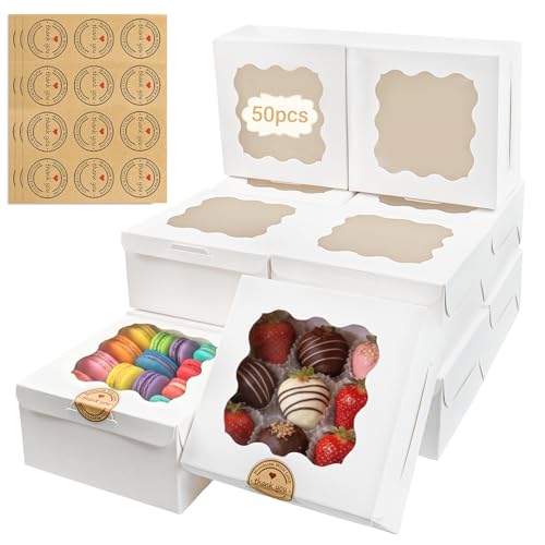 50Pcs Cookie Boxes with Window, 6X6X3 Inches, White ﻿ - size: 6x6x3inches/50pcs