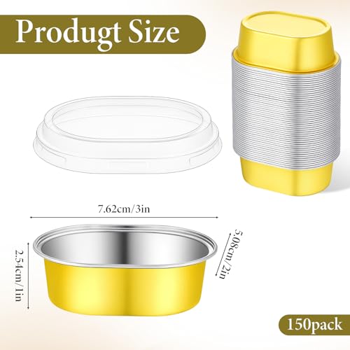 150 Pack Mini Aluminum Baking Cups with Lids, 3 OZ Disposable