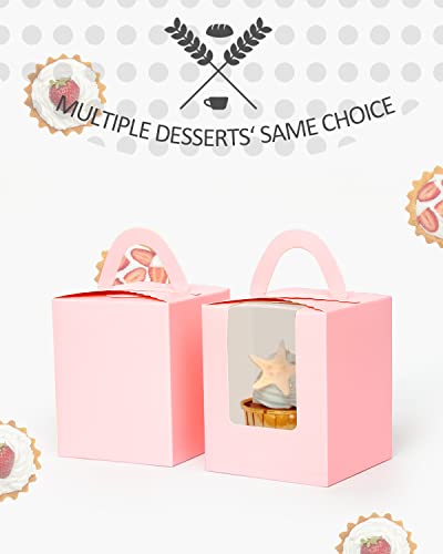 qiqee Auto Pop-up Pink Cupcake Boxes Individual 100 Packs Cupcake Holders Disposable Single Cupcake Boxes with Window 3.7"x3.7"x4.5" Cupcake Containers - color: Pink, size: 100Pcs, One Holder
