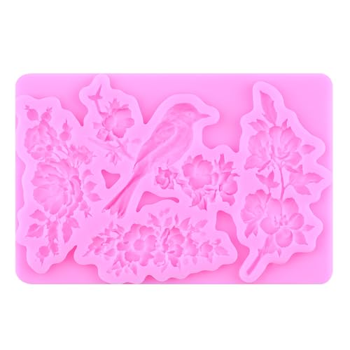 Bird Flower Silicone Mold Flower Branch Fondant Molds Set Of 2 - color: Style H