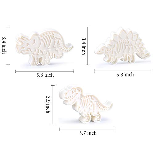 Jurassic Dinosaur Cookie Cutters and Skeleton Stampers T-Rex Stegosaurus Triceratops Fossil Cookie Cutters Set (Pack of 6)