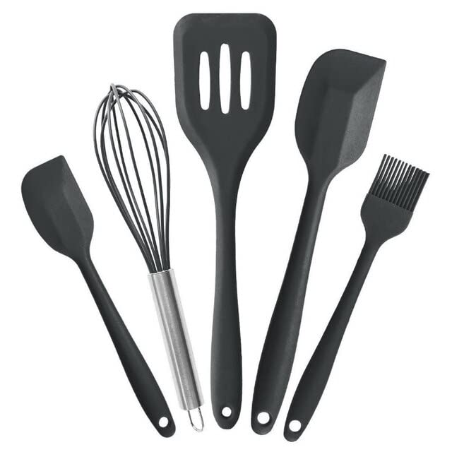 ADBI's Box Silicone Spatula Cooking Utensils Set, 5-Piece (BLACK) - color: Black