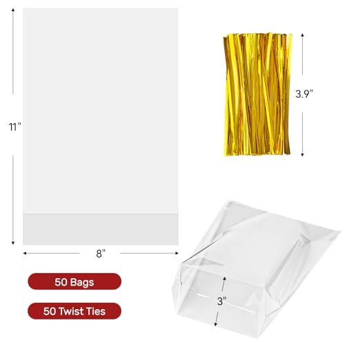 Soelomu 8x11x3 Inch Flat Bottom Gusset Treat Bags, 50 Pcs - color: 8 x 11 x 3 Inch