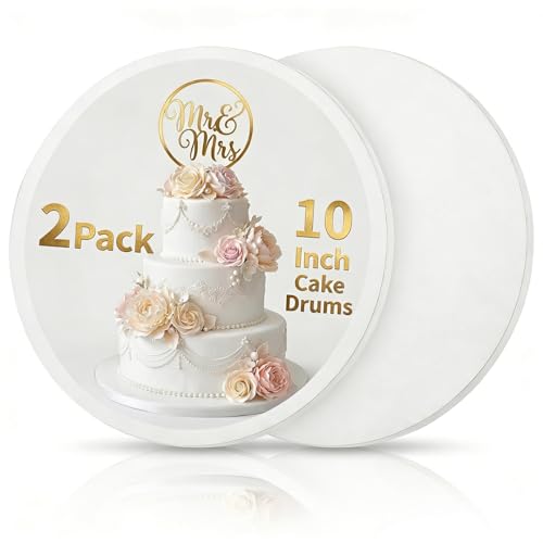 2 Pack 10 Inch Cake Drums Round, 1/2" Thick Sturdy White Cake Boards