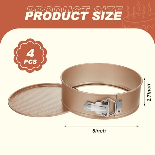 4 Pcs 8 Inch Nonstick Springform Cheesecake Pan with Removable Bottom - color: Champagne Gold, size: 8 Inch