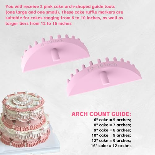2 PCS Cake Arch Guide Tools, Cake Ruffle Marker for 6"-16" Cakes (Pink)