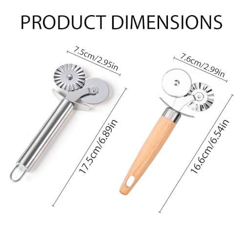 2 Pack Pastry Cutter Double Wheel - Exquisite Wooden Handle, Perfect for Pasta, Pizza, Ravioli, Cookie -Cheese Slicers Enhance Your Culinary Artistry
