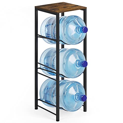 5 Gallon Water Jug Holder 3-Tier Water Bottle Storage Rack with Wood Top - style: Square Tube Brown