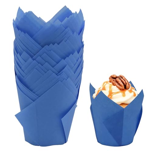 50 Pcs Blue Tulip Cupcake Liners for Baking, Muffin Liners - color: Blue