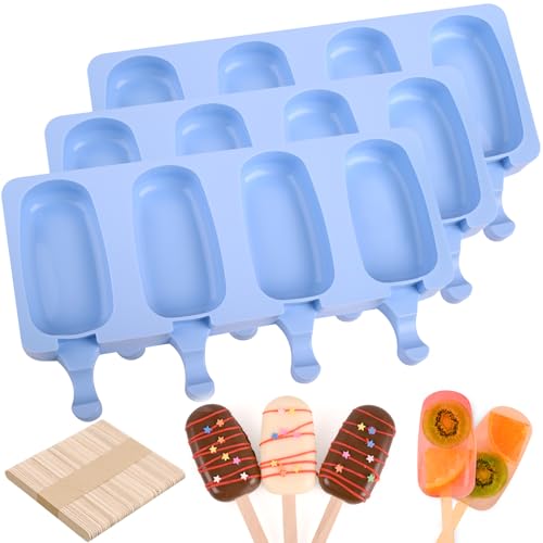 Sakolla 3 Pack Large Silicone Popsicle Molds with 150 Pcs Wooden Sticks - size: 3 Pcs Large - Blue
