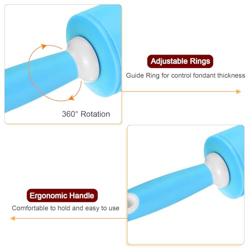 HARFINGTON Silicone Rolling Pins for Baking 20.5 Inch Rubber Handle Non-Stick Rolling Pin Small Roller Playdough Rolling Pins for Dough Pizza Pastry Fondant Kitchen, Blue - color: Blue