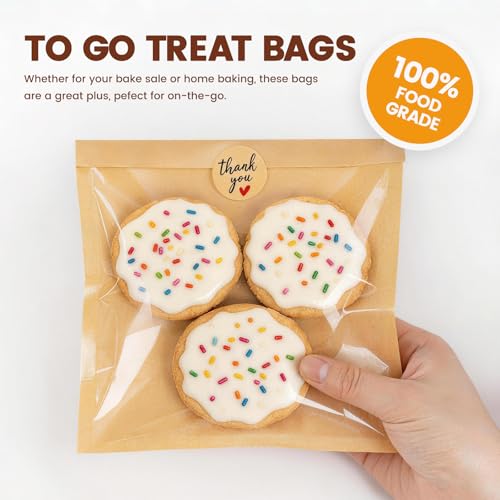 300 Pack Cookie Bags with Seal, Heat Sealable Bakery Bags with Window - size: 7.1" x 7.5"