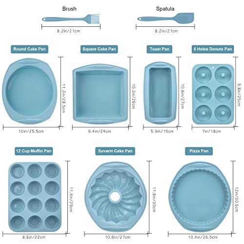 Nonstick Silicone Baking Mat Set, 9-in-1 Heat Resistant Cookie Sheet & Cake Pan Molds for Muffin, Loaf, Pizza, Cheesecake, Cupcake, Pie - Oven Bakeware Tools Kit - color: Blue