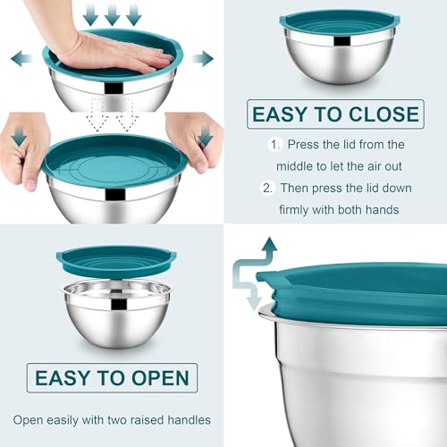 E-far Stainless Steel Mixing Bowls, 7PCS Mixing Bowls with Airtight Lids - color: Blue, size: 7 Regular Sizes