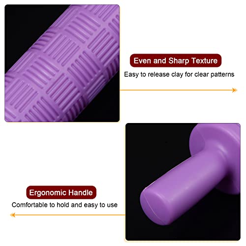 HARFINGTON Pattern Embossed Rolling Pin 14.57" x 1.97" Strip 3D Pattern PP Plastic Non-Stick Embossing Textured Rolling Pins for Baking Cookie Fondant Pastry Clay Dough, Purple