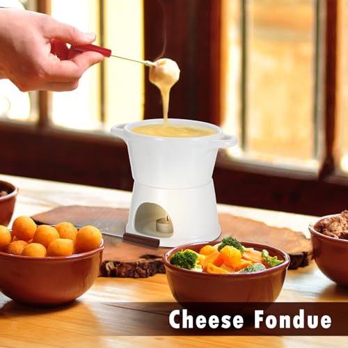 BSTKEY 300ML Ceramic Butter Warmer Set with 2 Forks, White Fondue Pot Melting Pot Set, Melt Hot Pot Bowl Set for Cheese Chocolate Butter Caramel - color: White