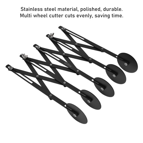 5 Wheel Pastry Cutter, Expandable Stainless Steel Pizza Slicer & Pasta Cutter, Adjustable Dough Roller Cutter for Baking Pastries Brownies and Pizza Kitchen Tool (Black)