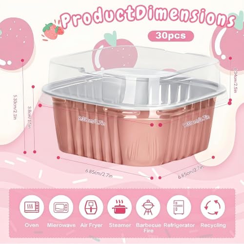 30Pack 5oz Champagne Mini Cake Pans with Lids Baking Cups Aluminum Foil Pans Tins, Individual Dessert Cups Containers for Sales,Party,Picnics - color: Champagne