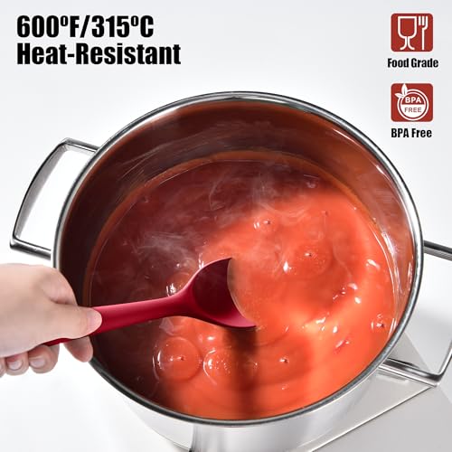 Doosu Silicone Cooking Spoon Spatula for Nonstick Cookwares (Red) - color: Red, size: 11.1in