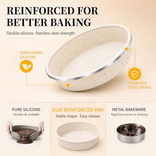 Vinino 10 Inch Cake Pans, 2 Pack Silicone Pans with Steel Frame - size: 10 Inch – Large