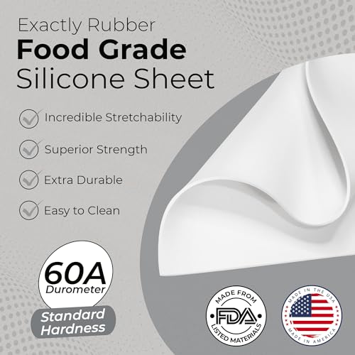 Exactly Rubber - White Silicone Sheet, 60A Durometer Silicone Mat, Food-Grade Rubber Mat with -80 to 450°F Temperature Resistance, 400% Elongation, Silicone Placemat Made in The USA, 1/32 x 18” x 18” - size: 1/32 x 18 x 18
