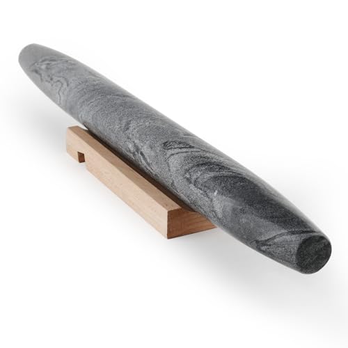 Koville African Natural Marble French Rolling Pin, 16inch Non-Stick Rolling Pin for Baking, Dough Roller for Pasta, Dumpling, Fondant, Pie, Bread, Pizza, Kitchen Baking Tools(Monte Grigio) - color: Shuttle Grey Marble 16 Inch