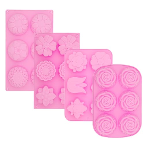 4 Pcs Flower Soap Molds Rose Silicone Molds Cake Molds Floral Chocolate Mold Set for Home Handmade DIY Candle Baking Tray Bars Wax Melts Tool - size: Flower
