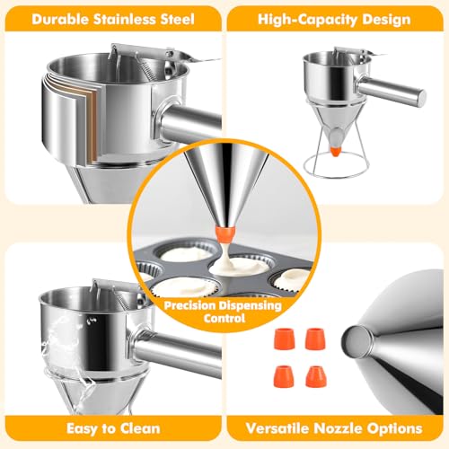 Stainless Steel Pancake Batter Dispenser, Multi-Nozzle 20 oz - size: 20OZ