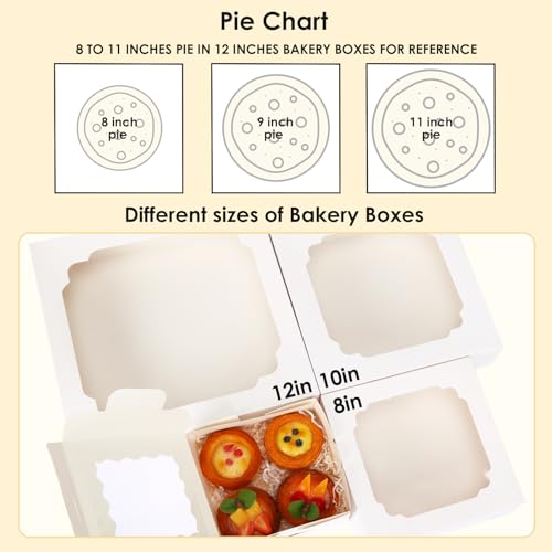 Moretoes 45pcs Pie Boxes 12x12x2.5 Inches White Bakery Boxes with Window