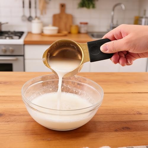 15PCS Gold Plated 304 Stainless Steel Measuring Cup & Spoon Set, Magnetic Silicone Baking Tools, Measuring Stand Included, Precise Scale, Easy Clean & Storage, for Baking & Cooking