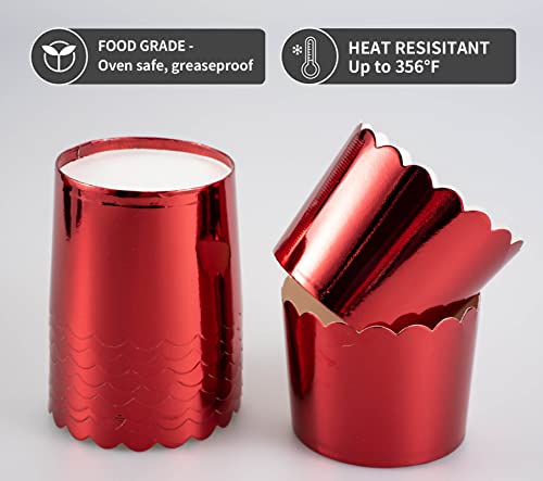 Paper Baking Cups, 50pcs Cupcake Liners Red Muffin Liners Greaseproof Disposable Bulk Cupcake Wrapper, 6 oz Standard Jumbo Muffin Cups for Halloween Christmas Parties by Dootafy - color: Red