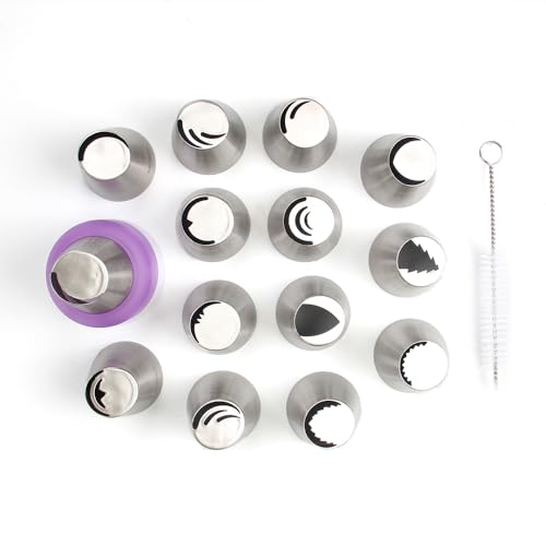 17 Pcs Stainless Steel Seamless Russian Flower Icing Tips Set - color: SILVER MRF0062