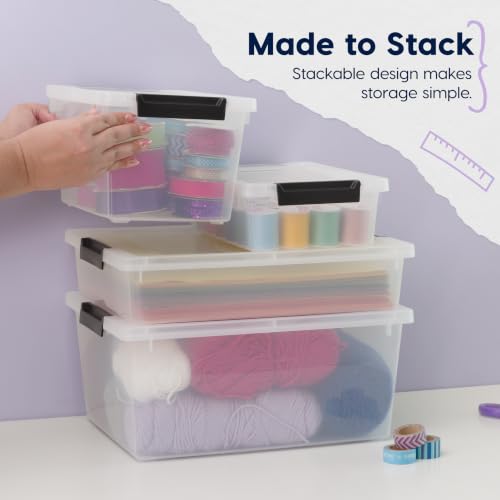 IRIS USA 4-Pack 12 Qt Storage Bins with Lids, Plastic Box, Clear/Black - color: Clear/Black, size: 12 Qt. - 4 Pack