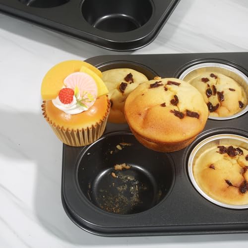 Non-Stick Black Jumbo Muffin Pans, 6-Cup Set of 2 - color: Black