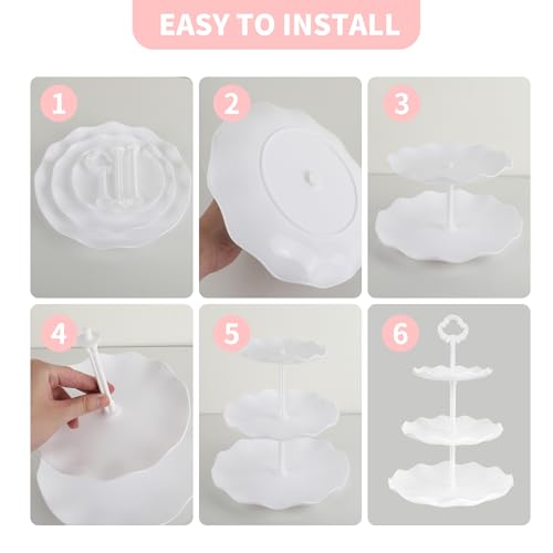 6 Pcs Cupcake Stand White Dessert Table Display Set 2 Pcs 3 Tier Plastic Cake Stand Holder 4 Pcs Dessert Serving Tray Cookie Platter Rack Tower for Tea Party Wedding Baby Shower