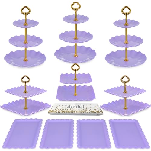 Pack of 11 NWK Cake Stand Set of Cupcake Stand, Tray & Table Cloth (Purple) - color: Purple