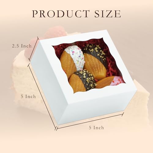 50pcs Cookie Boxes 5x5x2.5 Inch Bakery Boxes with Window Treat Box - color: White