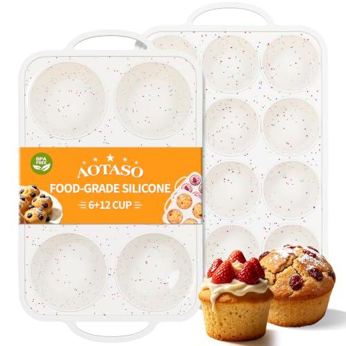 6+12 Cups Silicone Muffin Pan for Baking with Metal Frame - color: Cream, size: Regular+Jumbo