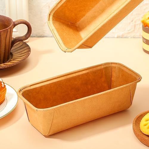 Mifoci 25 Pcs Paper Loaf Pans for Baking Disposable Bread Baking Pans Easy Kraft Paper Tart Mold for Microwave Freezer Oven Safe Display Pie Cake Muffin Pizza Kitchen Supply(Rectangle)
