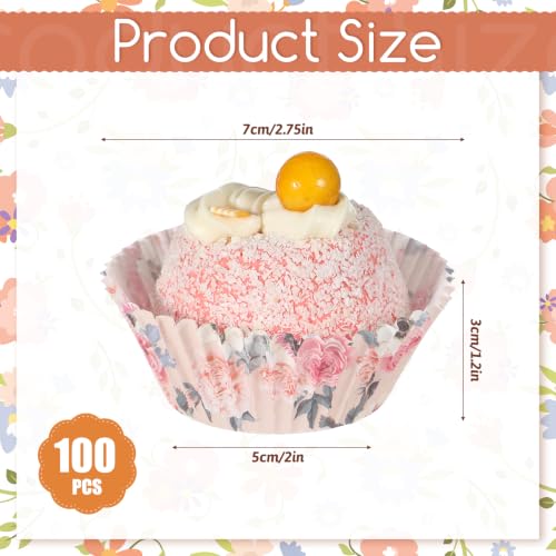 100 Count Cup Cake Liners Paper, Floral Cupcake Liners for Baking