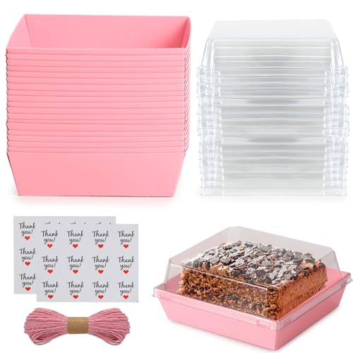 20 Pack Charcuterie Box with Lids, Pink Square Cookie Disposable Paper Food Containers to Go Bakery Boxes for Strawberries, Cake Slice, Desserts, Donuts, Valentine, Wedding, Home Use & Outdoors - color: Pink, style: 20pcs