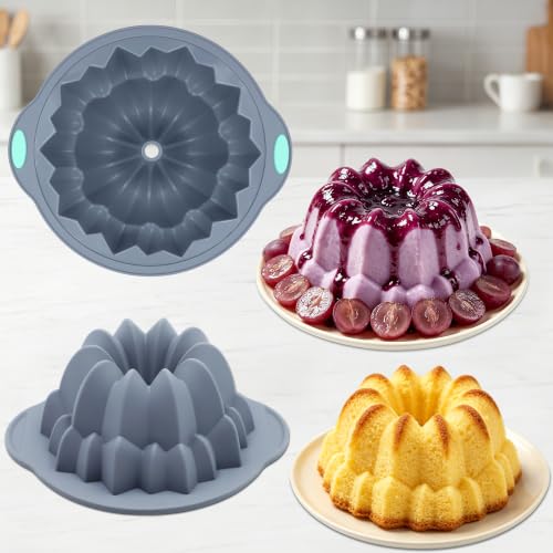 Tongjude 4 Pieces Silicone Cake Pan, Nonstick Silicone Cake Molds, Food Grade Silicone Bakeware for Jello, Cake, Pound Cake, Gelatin, Brownie and Bread, 10 Cups, Grey - size: 4pcs waterfall cake pan(10 Cups)