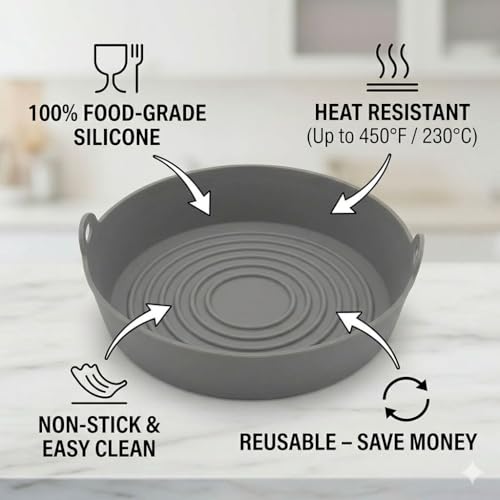 Reusable Silicone Air Fryer Liners 2 Pack, 7 & 8 Inch Nonstick Basket