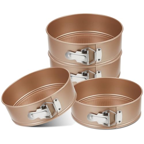 4 Pcs 8 Inch Nonstick Springform Cheesecake Pan with Removable Bottom - color: Champagne Gold, size: 8 Inch